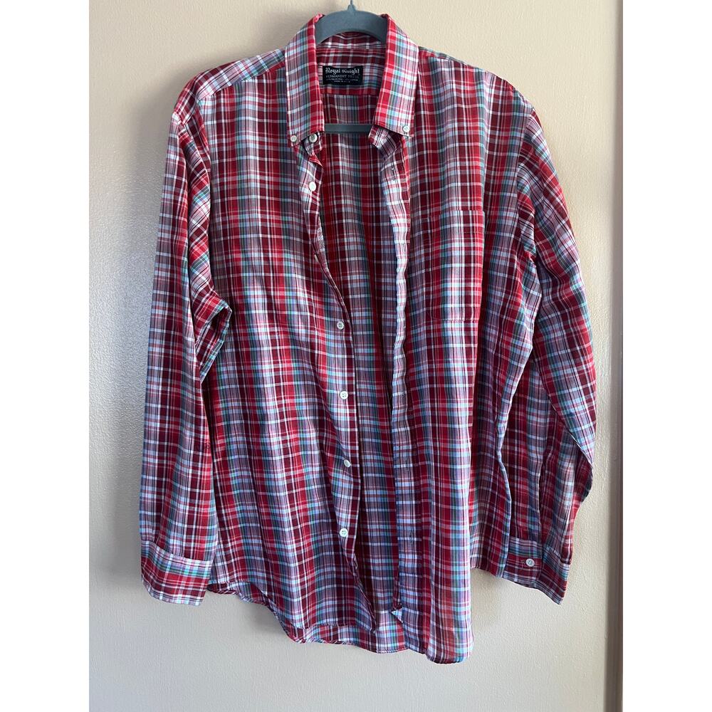 Royal Knight Permanent Press Red Plaid Shirt Vintage | Size L 16-16½ | 70s Mens